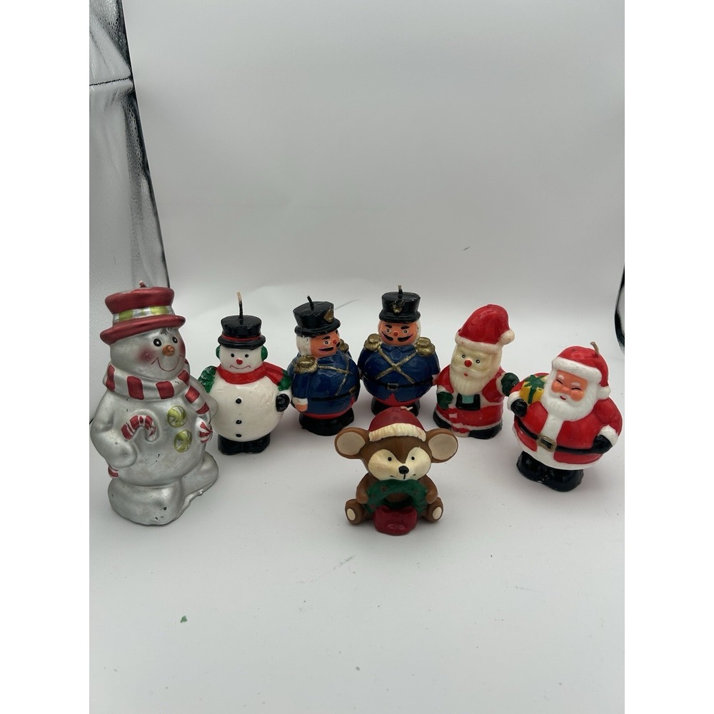 Vintage Christmas Candles Lot Of 7 Santa, Snowmen, Toy Soldier And Mouse Unlit
